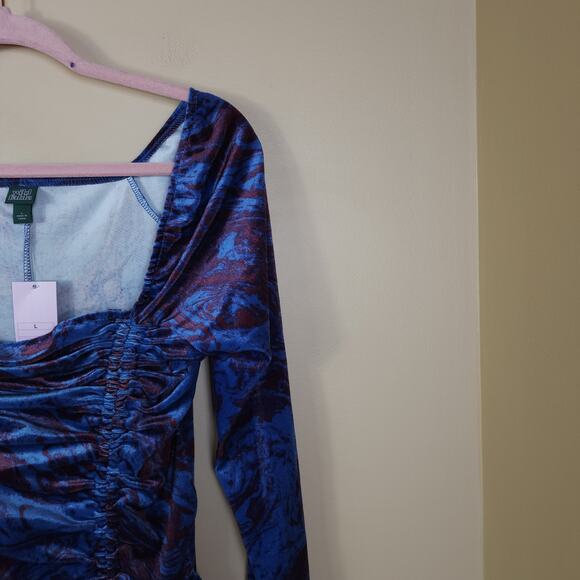 Wild Fable Long Sleeve Ruched Velvet Bodycon Dress in Purple Marble Size L - Picture 3 of 12